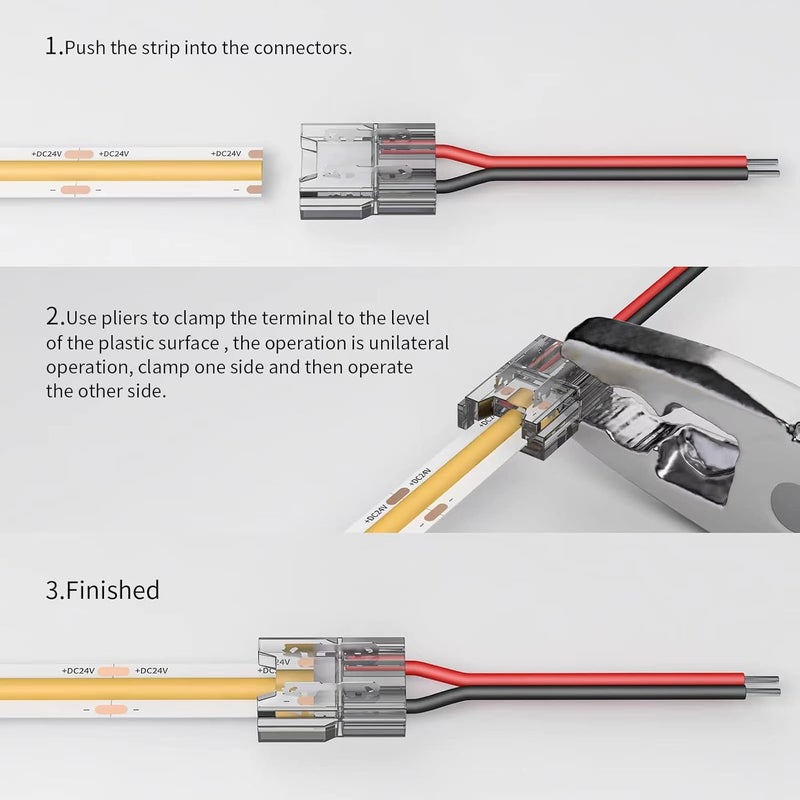 VISDOLL 20 Pack COB LED Connectors, Single-Ended Extension Cable 15CM Solderless Pin Header 2Pin 8mm Transparent PC Low Voltage Single Color Light Strip Cable, Suitable for DIY COB/SMD Light Strips - Image 4